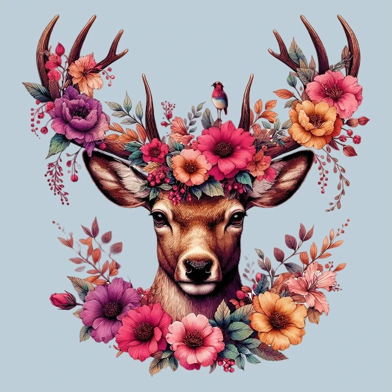 Cerf avec des fleurs