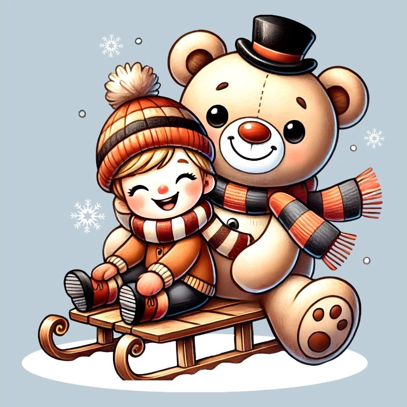 Sleigh ride with teddy bear – pure winter joy