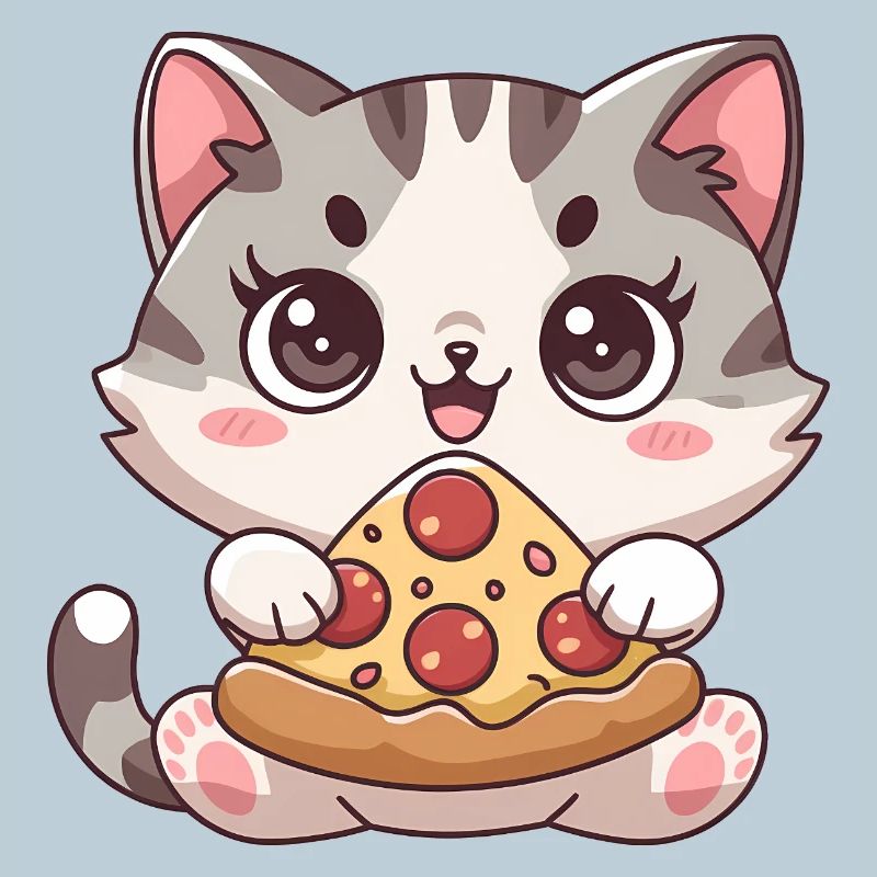 Chat mignon mangeant une pizza