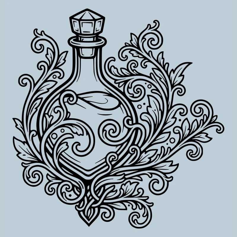 Elixierfläschchen und Blumen