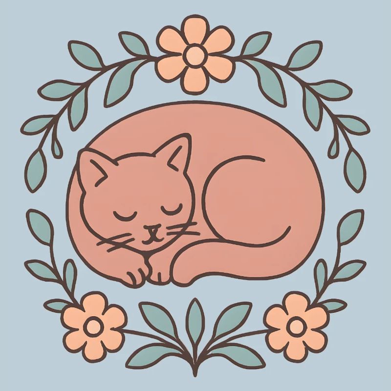 Chat endormi dans un cercle de fleurs