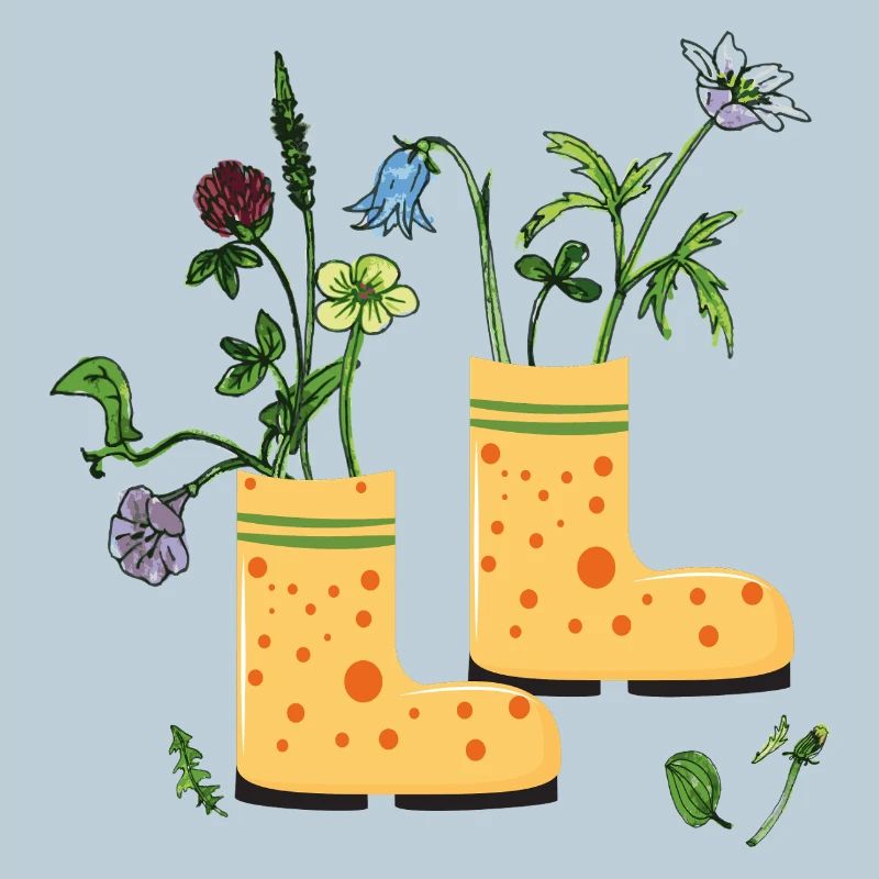 Bottes de jardin avec des fleurs sauvages