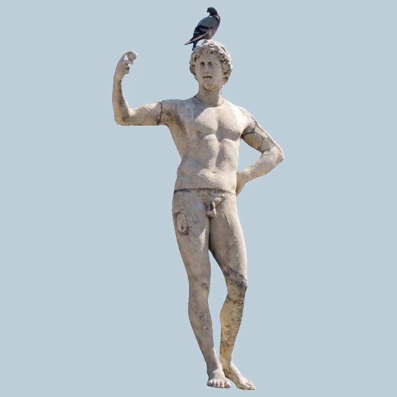römische Statue mit Taube auf dem Kopf