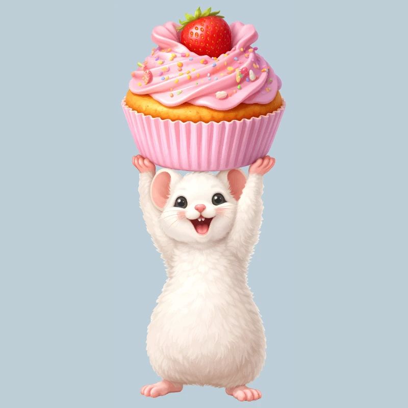 Cute Mouse with Strawberry Cupcake
