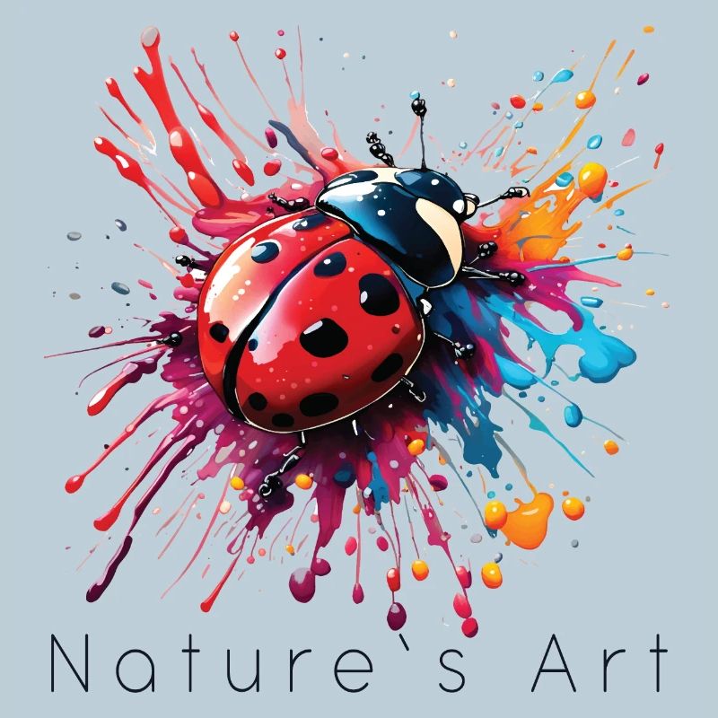 Conception colorée de coccinelles, art de la nature, texte bleu