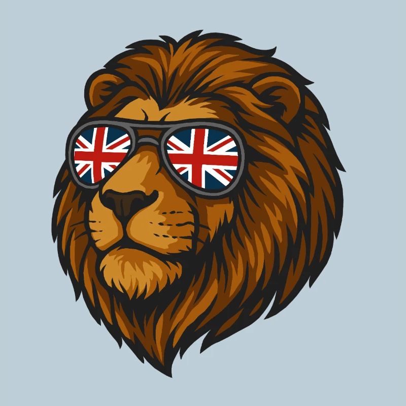 Lion avec le drapeau britannique dans des lunettes