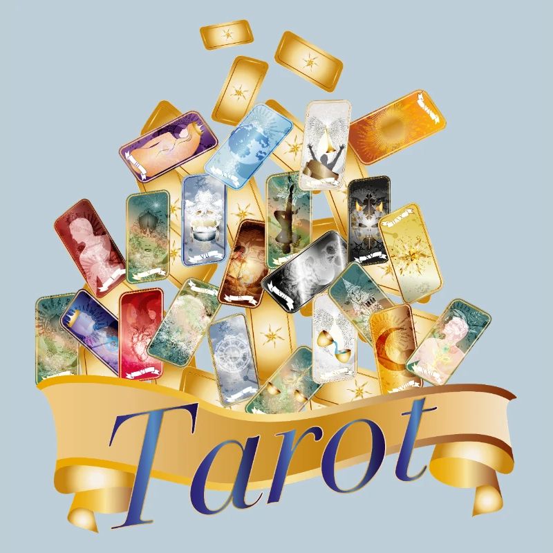 Magic Tarot Cards Collage with Mystical Banner