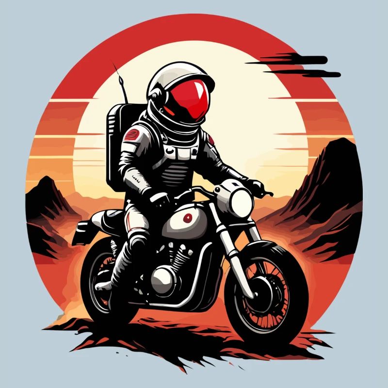 Astronaute faisant la course sur Mars à moto