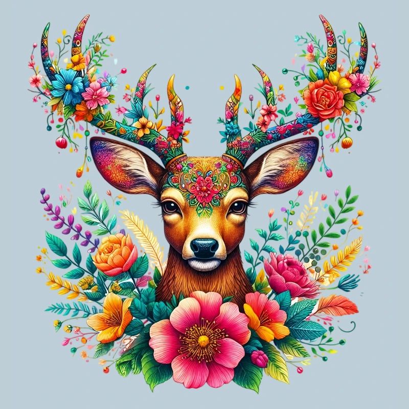 Cerf décoré de fleurs