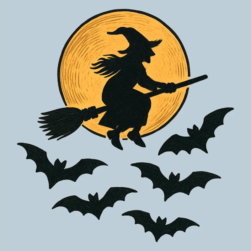 Flying Witch with Bats – Halloween Design
