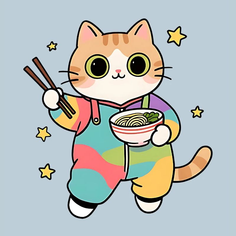 Chat Ramen Kimono Coloré