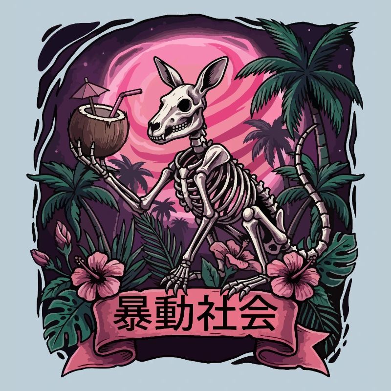 Skeletal Kangaroo in Neon Jungle