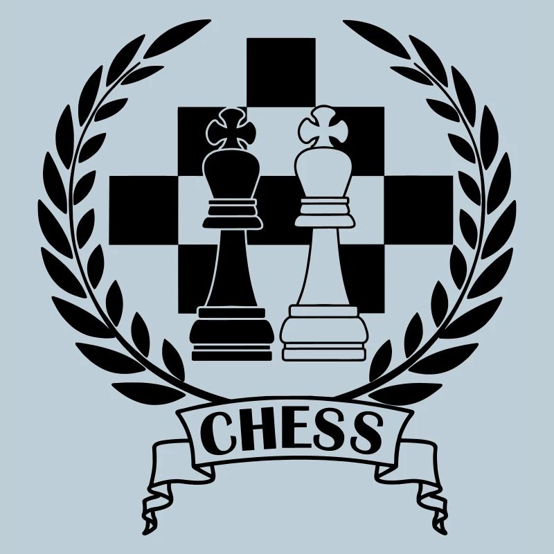 Schachfiguren im Lorbeerkranz mit Text CHESS