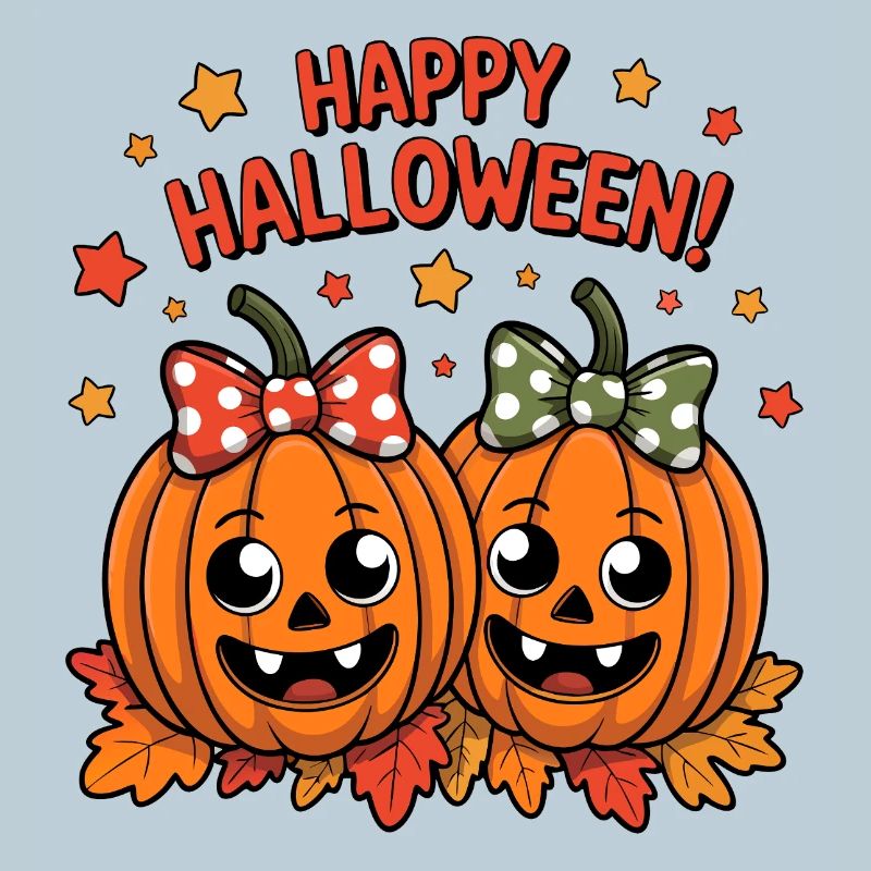 Cheerful pumpkins with bows
