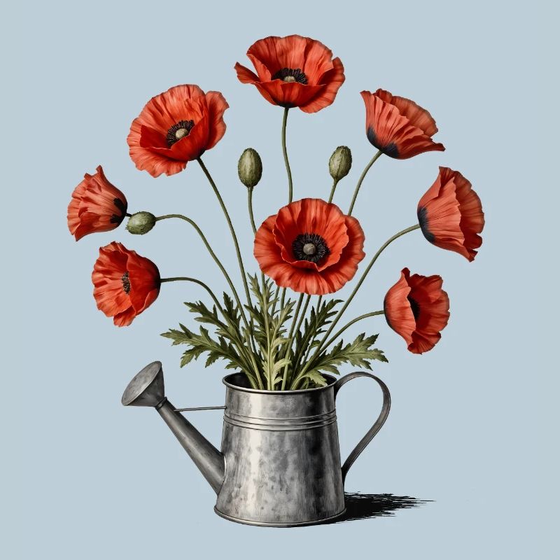 Poppies in a watering can