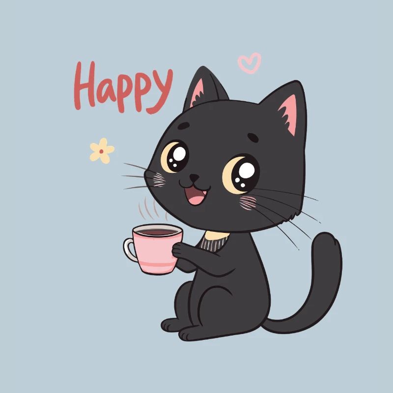 Chat Noir Souriant Café Doux