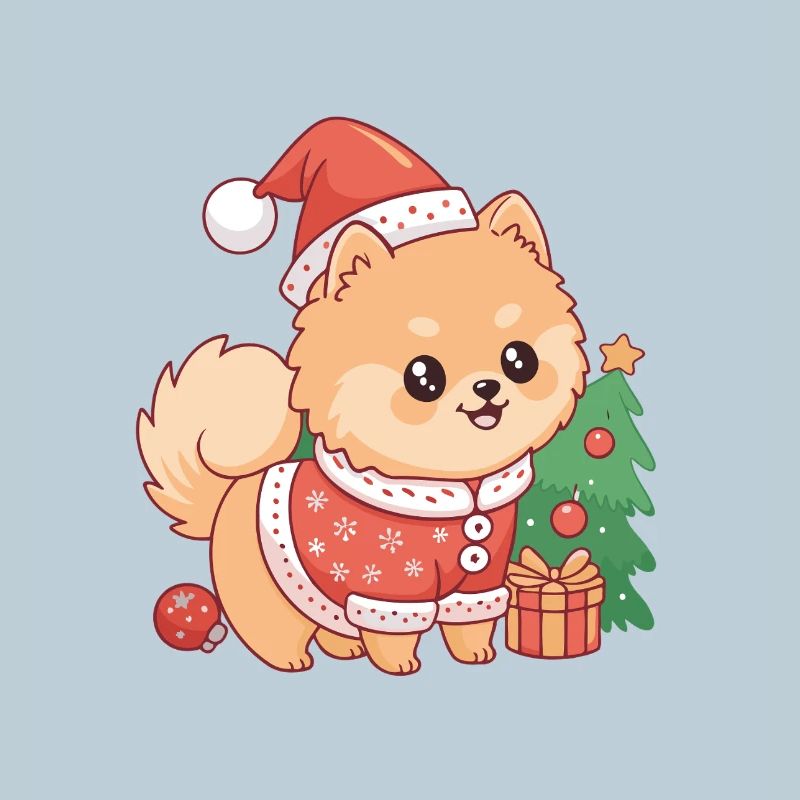 Chien Noël kawaii en pull