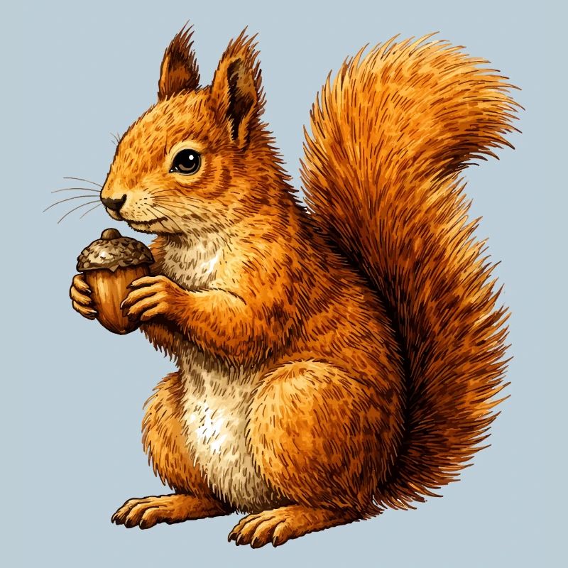 Niedliches Eichhörnchen mit Nuss –Tierillustration