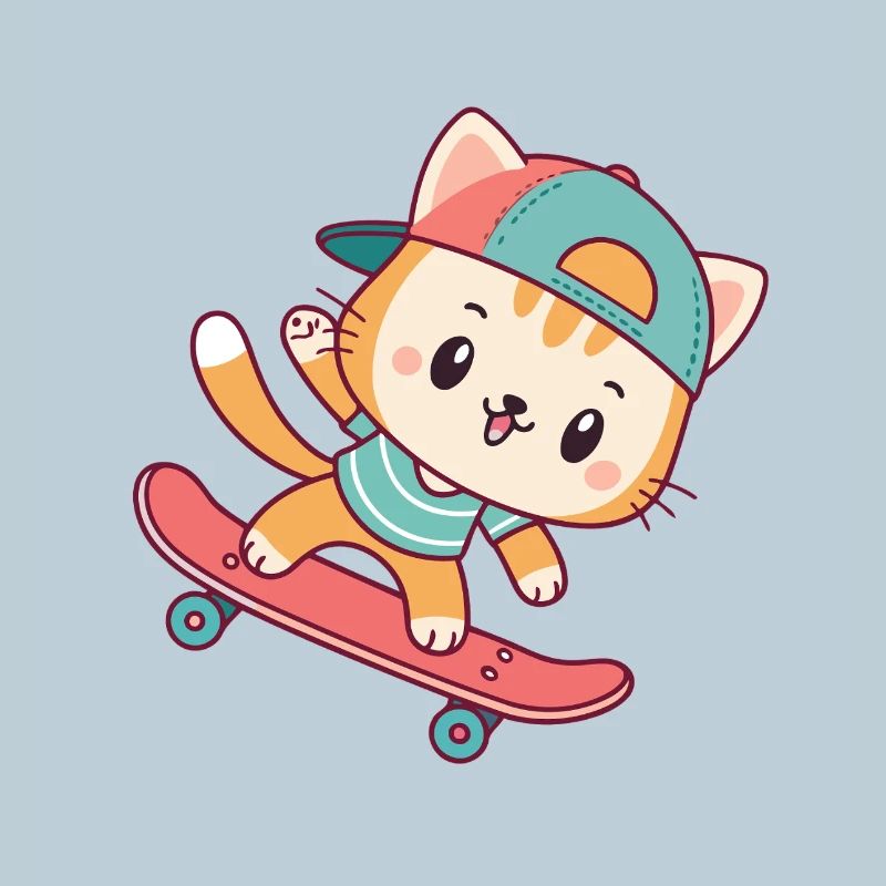 Chat skateboard avec casquette