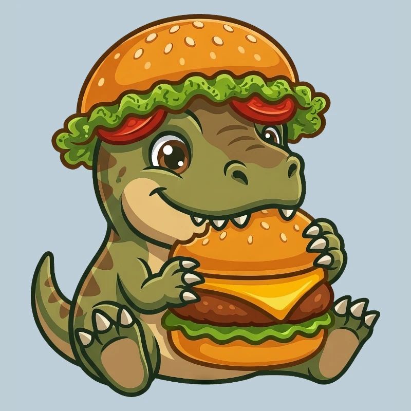 Dino mignon avec un dessin animé Burger