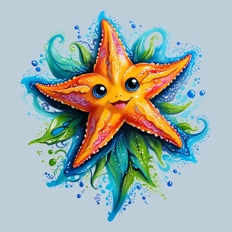 Étoile de mer jaune joyeuse dans le vortex bleu