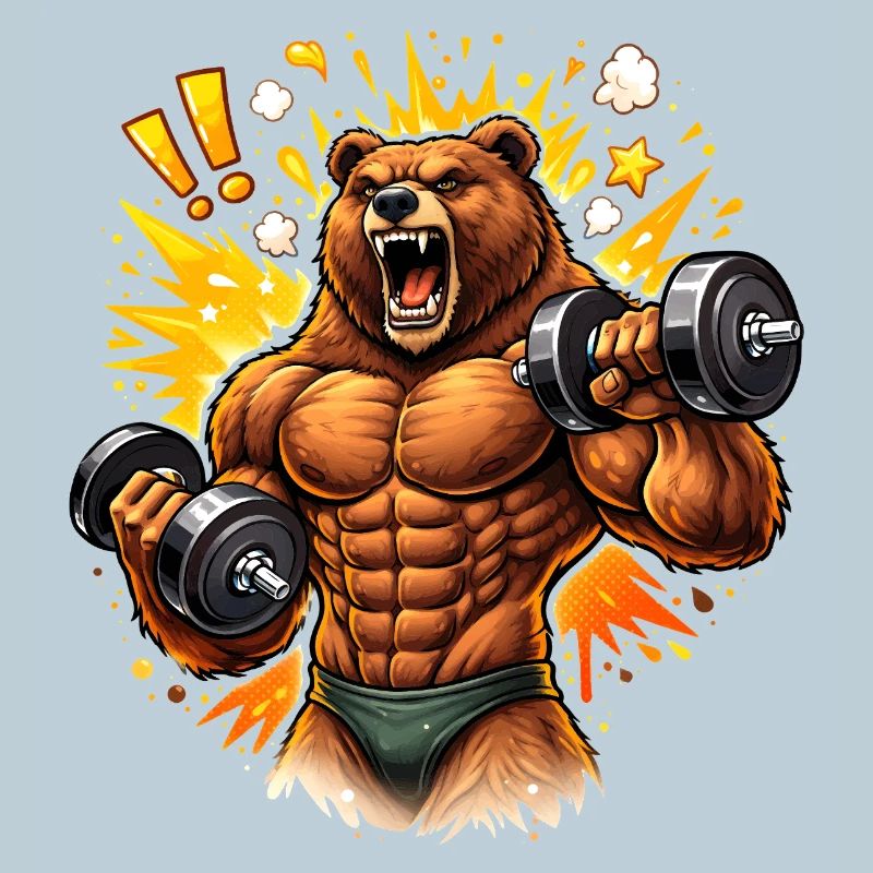 Strong Bodybuilder Bear Illustration