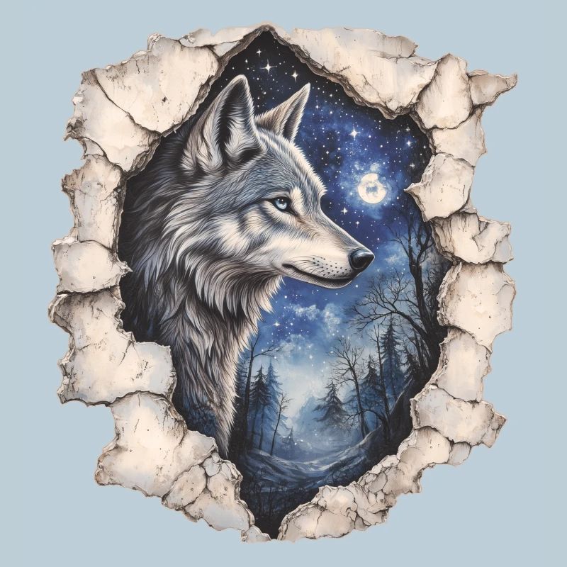 Wolf mit Sternenhimmel