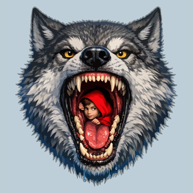 Wolfskopf mit Rotkäppchen