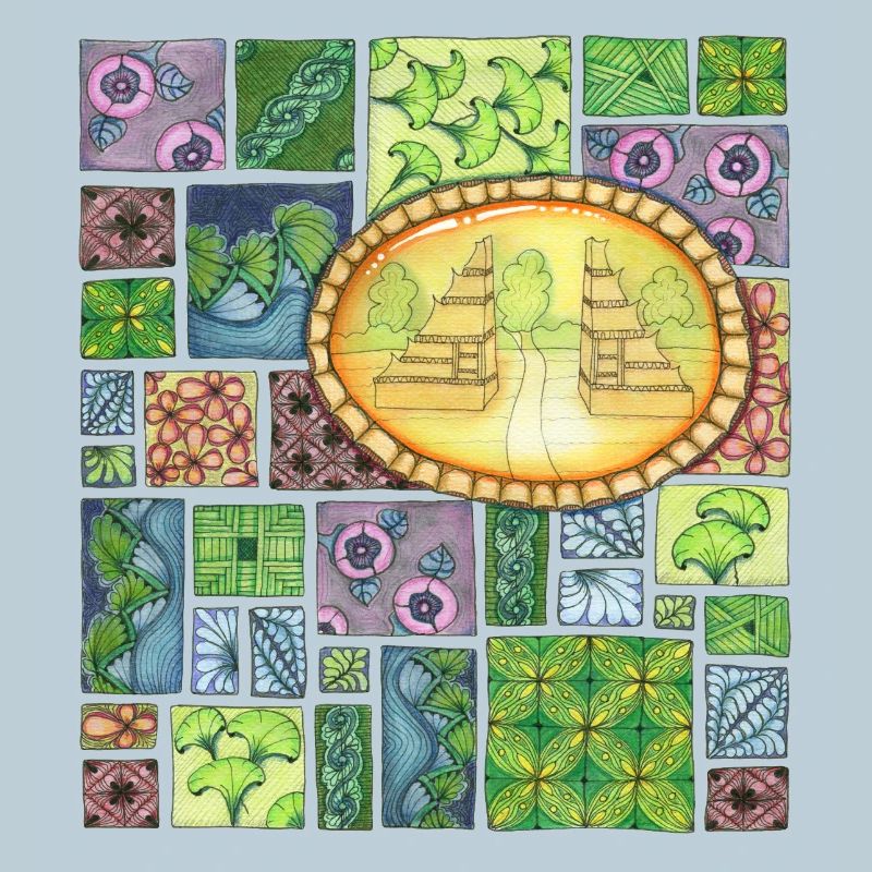Bali temple on pattern patchwork