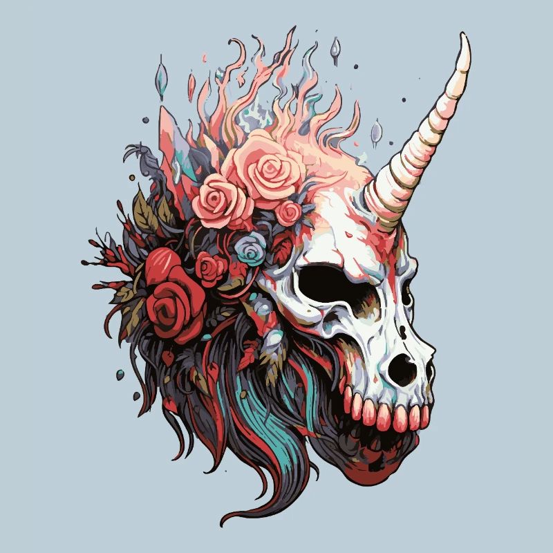 Einhornschädel mit Blumen 