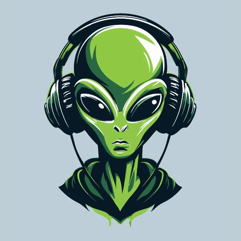 Alien with Headphones – Minimalistic Techno design