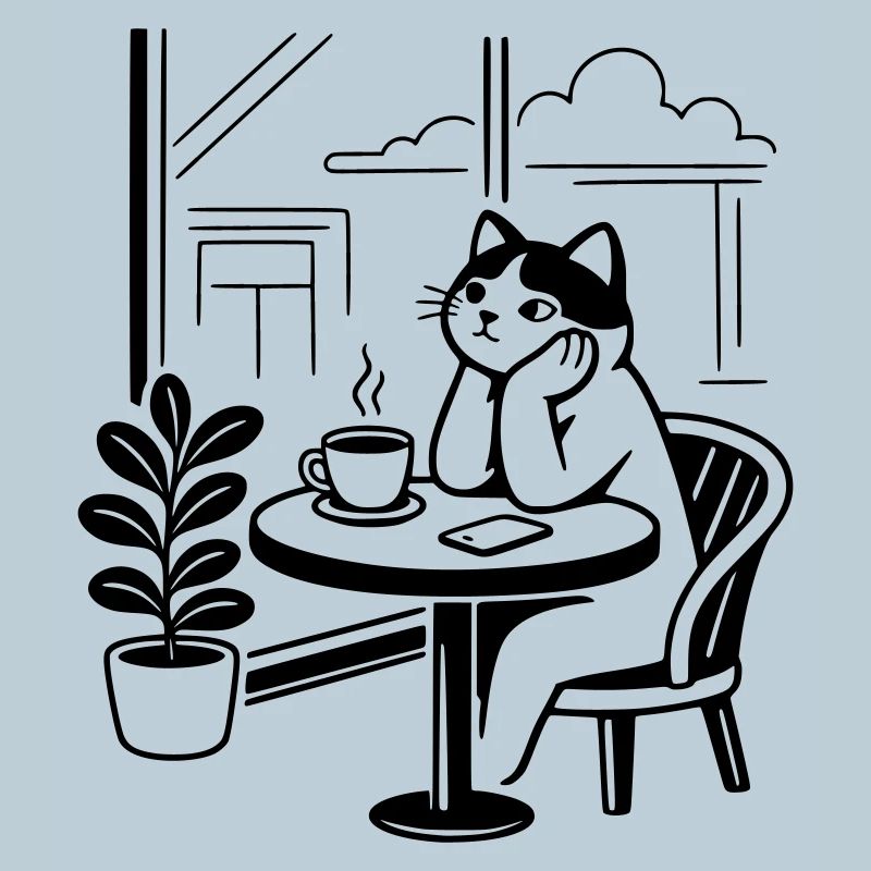 Nachdenkliche Katze Café
