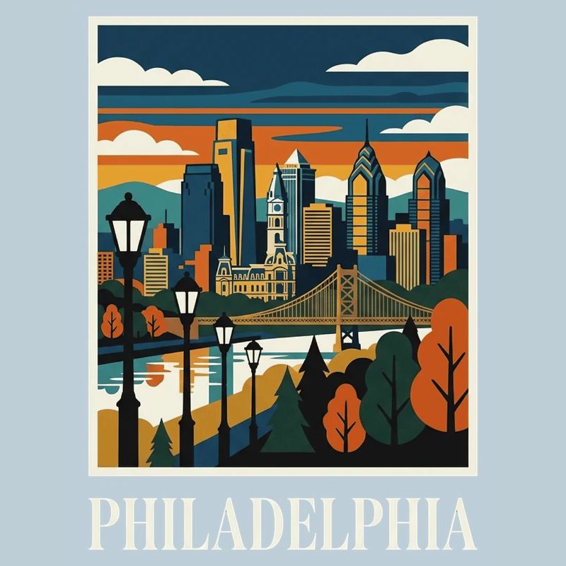 Affiche du coucher de soleil de la skyline de Philadelphie