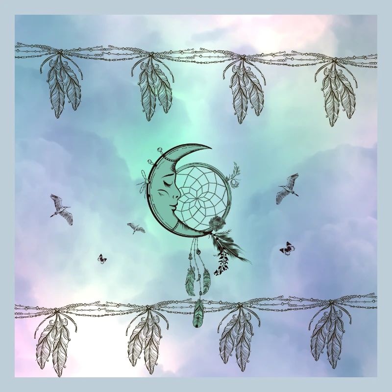 Dream catcher with moon and feathers