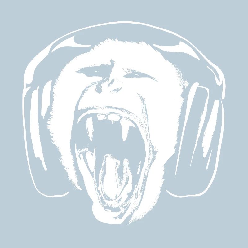 Affe hört Musik über Kopfhörer