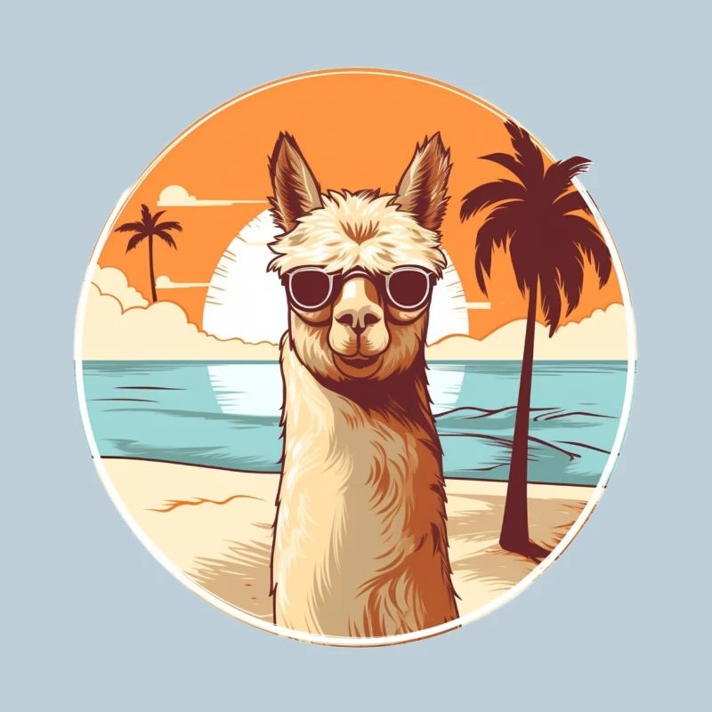 Lama sur la plage avec des lunettes de soleil