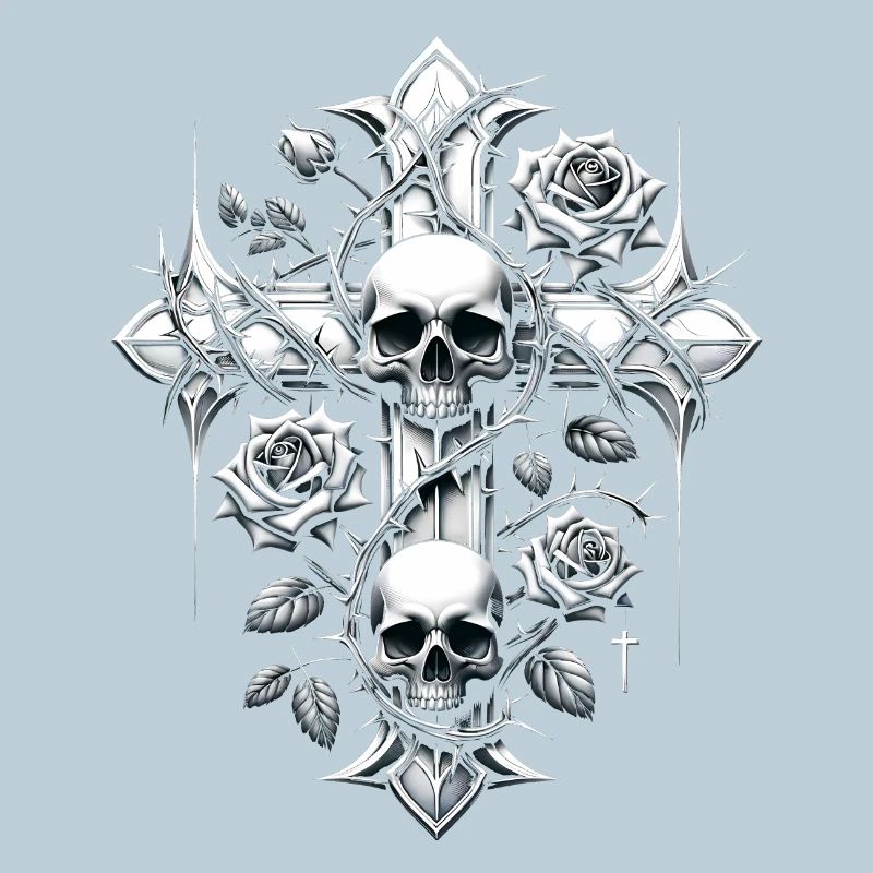 Kreuz Leben Tod Dornen Rosen Schädel