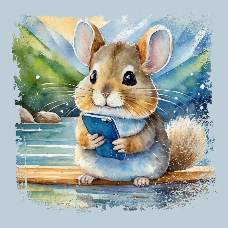 Cute young chinchilla using mobile phone