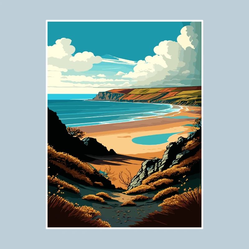 Péninsule de Gower Anob Affiche de voyage Souvenir WPA