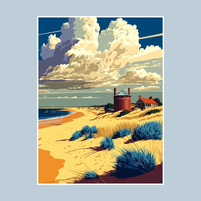 Suffolk Coast Aonb Voyage Affiche Peinture Carte Postale
