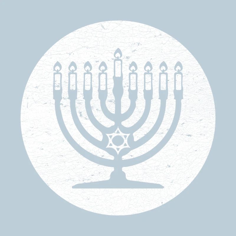Hanukkah candlestick menorah in white circle