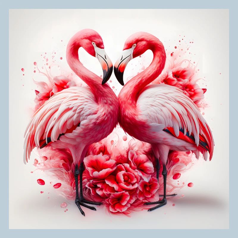 Flamingo Hearts and Flowers
