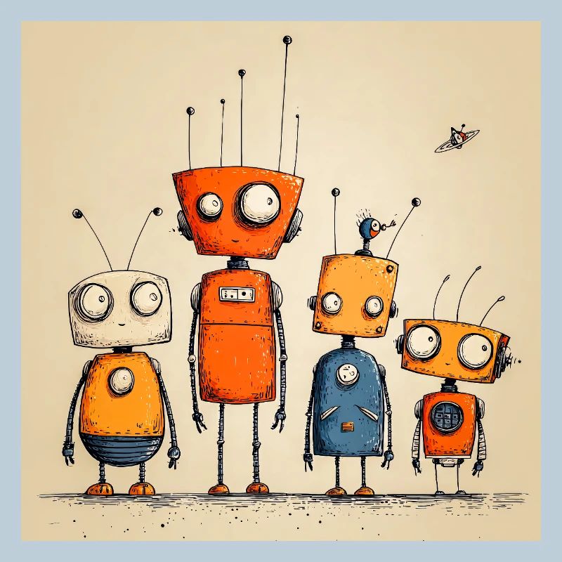 Bunt illustrierte freundliche Roboter