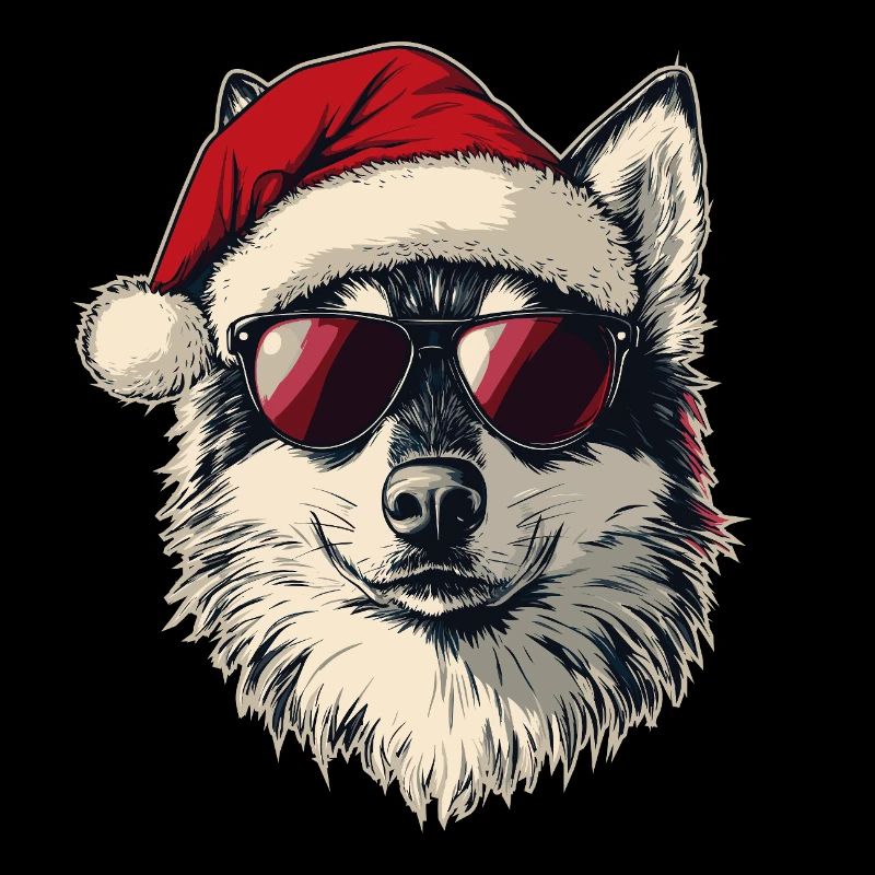 Husky Dog with Santa Hat