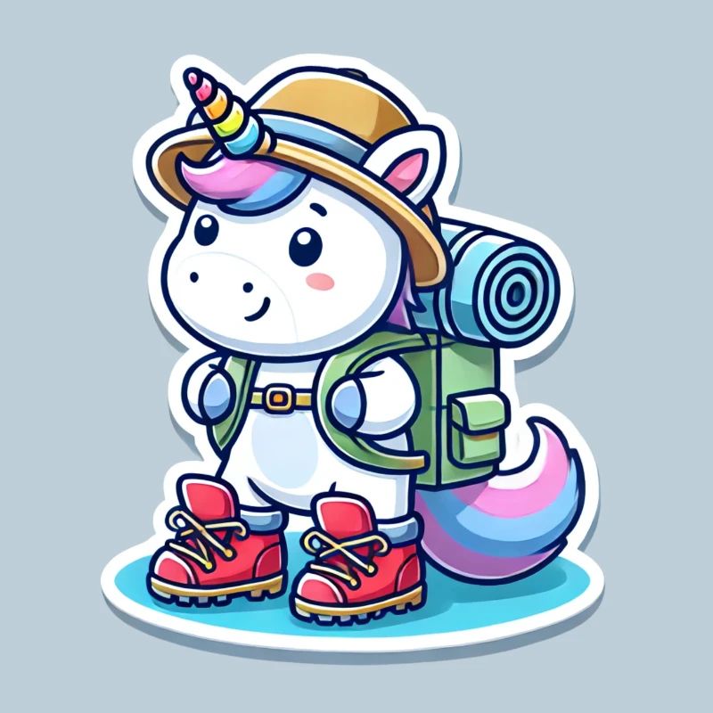 Adventure unicorn with backpack & hiking boots