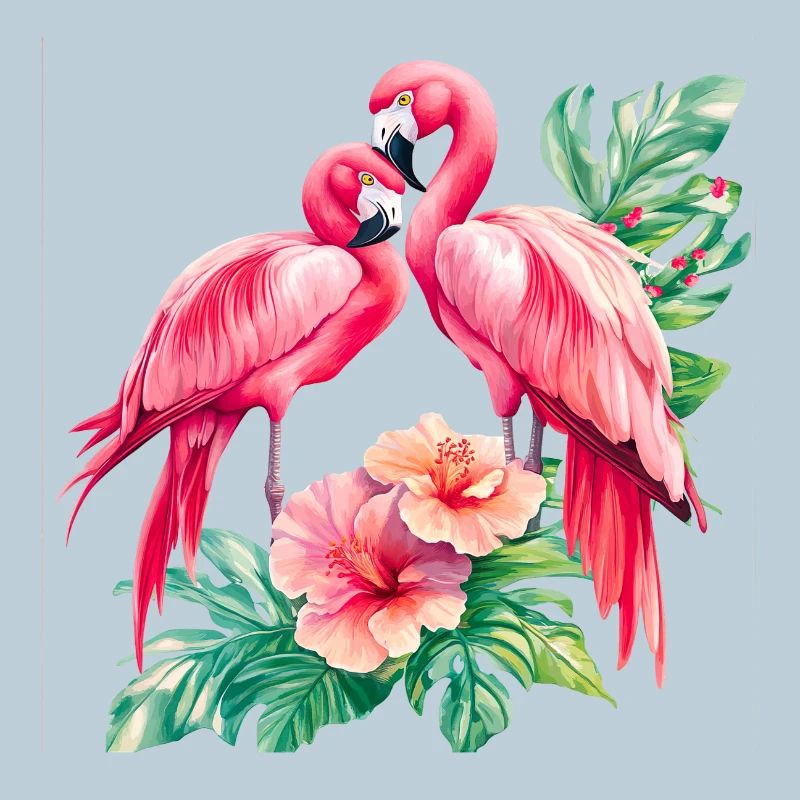 Flamingo Love Duet in the Tropical Forest