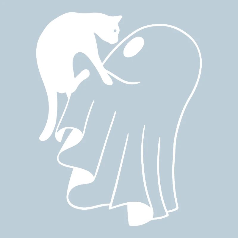 Ghost with Cat Sketch – Child-Friendly Halloween