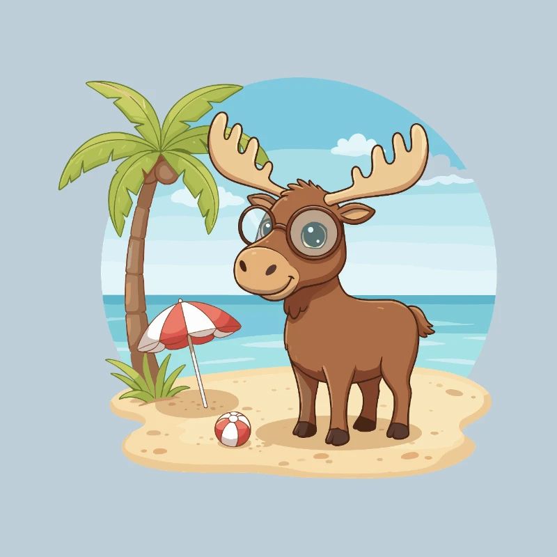 Süßer Elch mit Brille Strandsommerurlaub