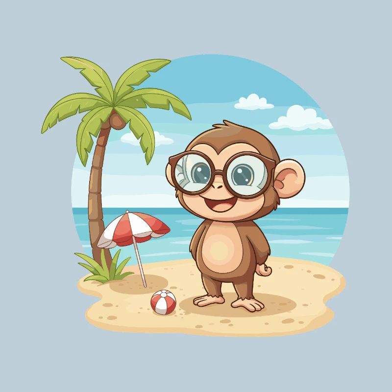 Cute Monkey with Glasses Beach Summer Vacation