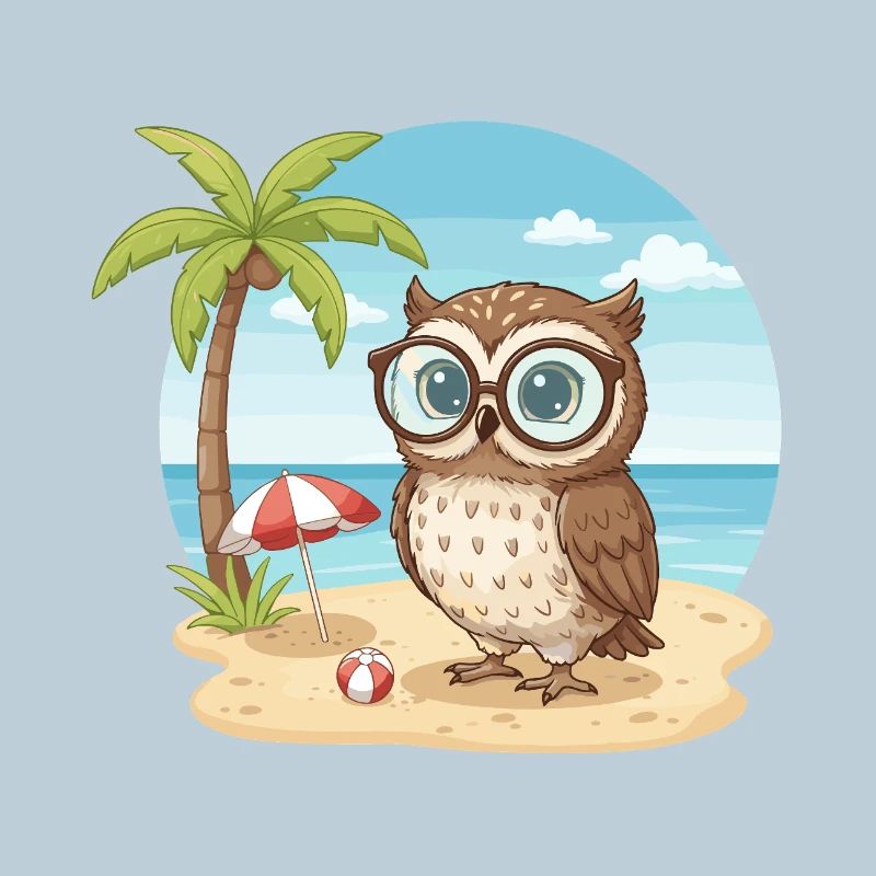 Chouette mignonne avec des lunettes vacances d’été sur la plage